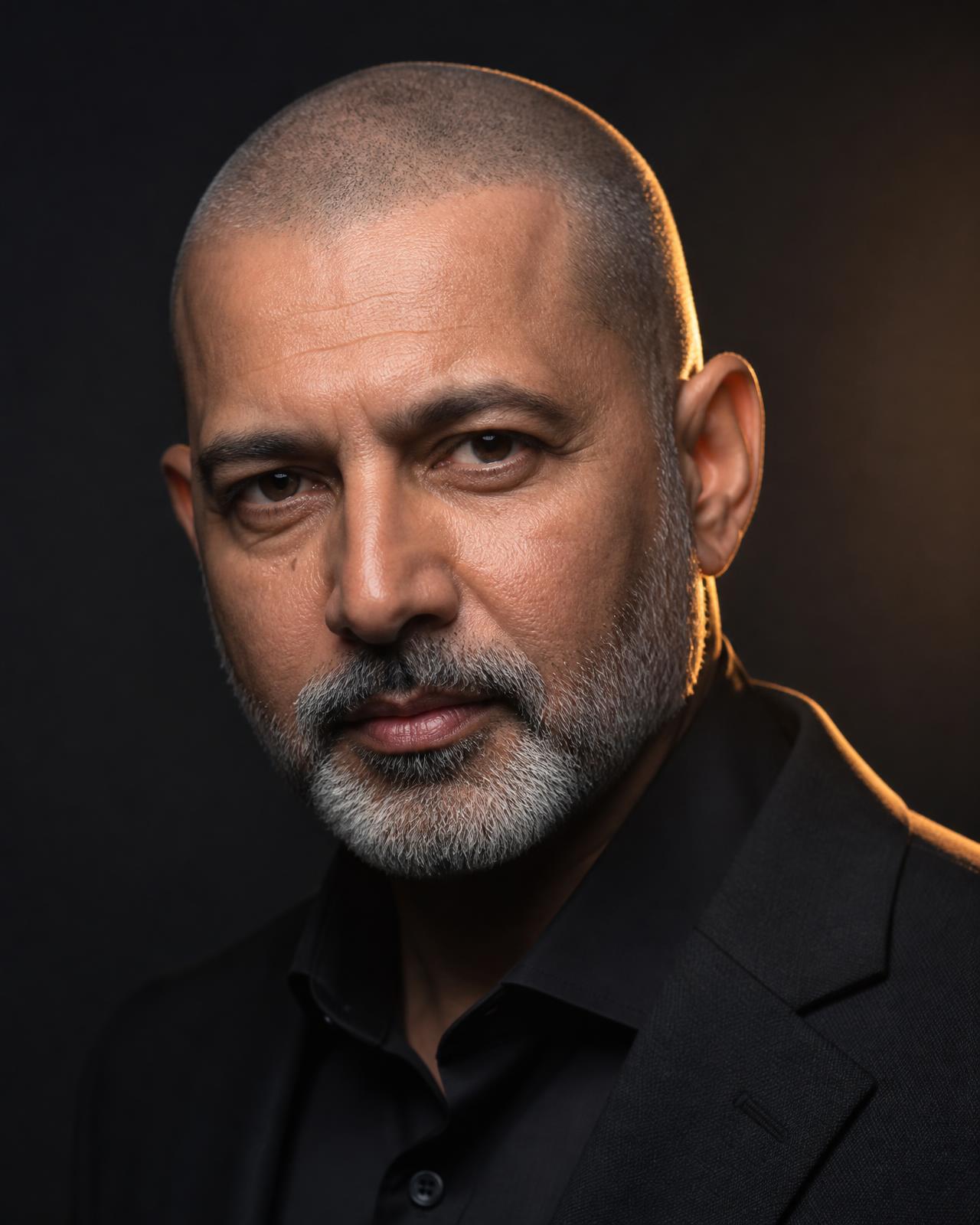 Older South Asian man with grey-flecked SMP density